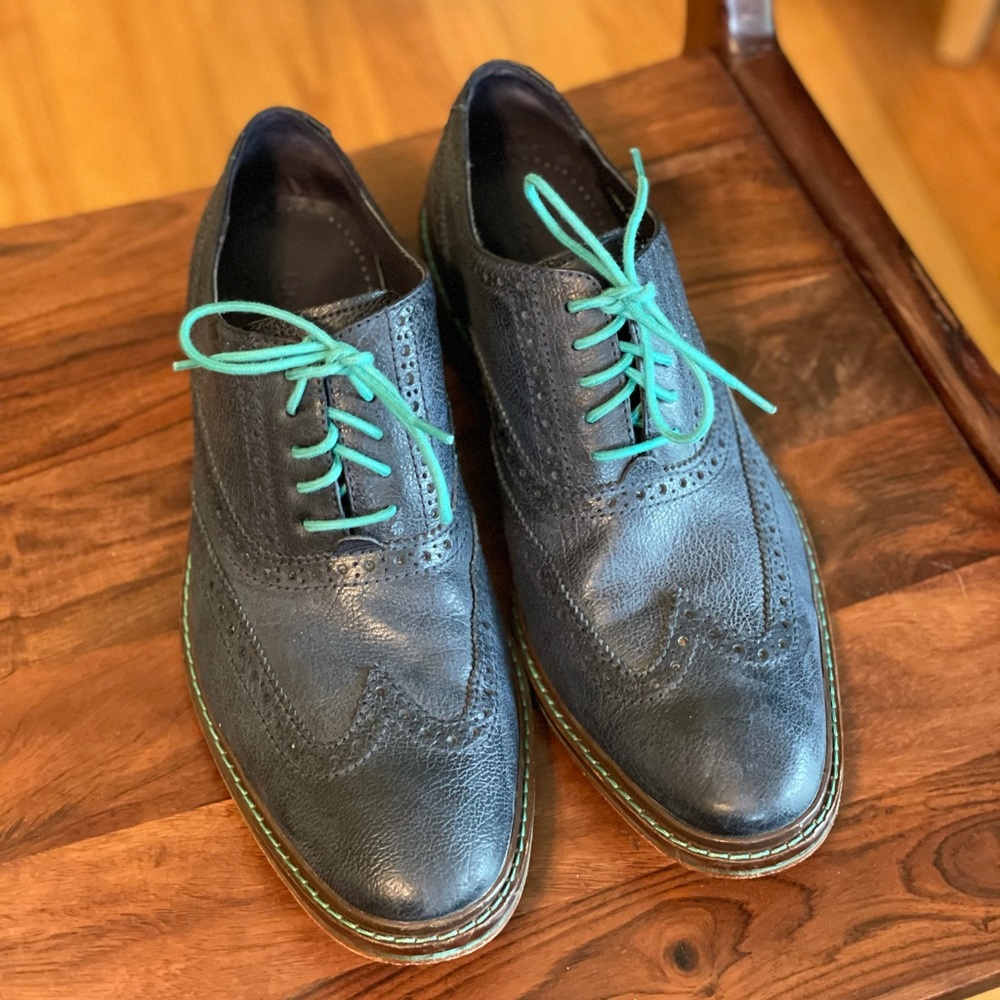 Cole Haan Navy Leather Wingtip Oxford Dress Shoes